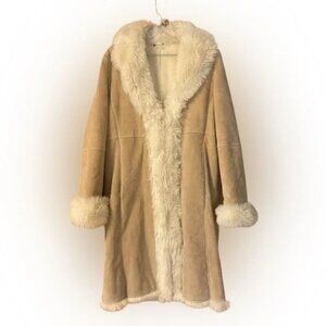 Wilsons Leather Suede with Faux Fur Trim Long Penny Lane Coat